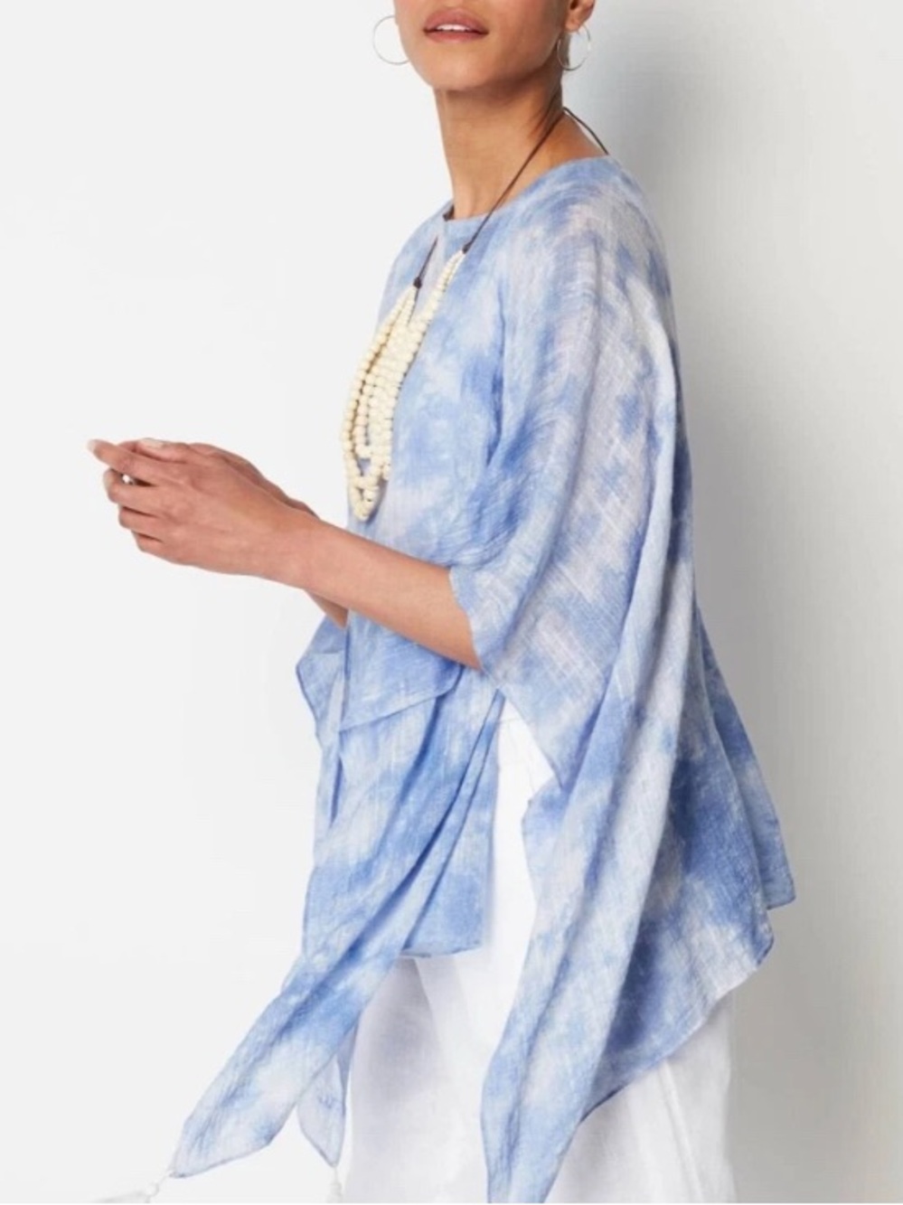 J. Jill Poncho Women’s One Size Blue White Cloud Tie-Dye Lightweight Coverup Top - Picture 13 of 15